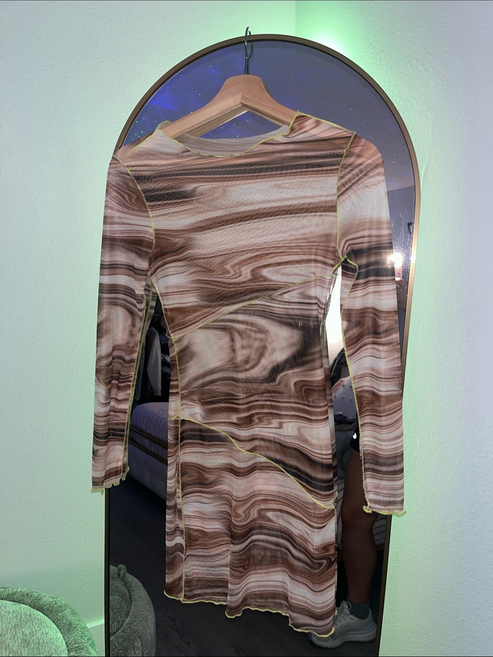 Brown Marble-Print Long Sleeve Dress - Women